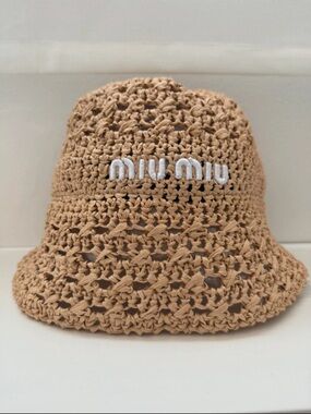 Miu Miu Tan Crochet Bucket Hat - NWT